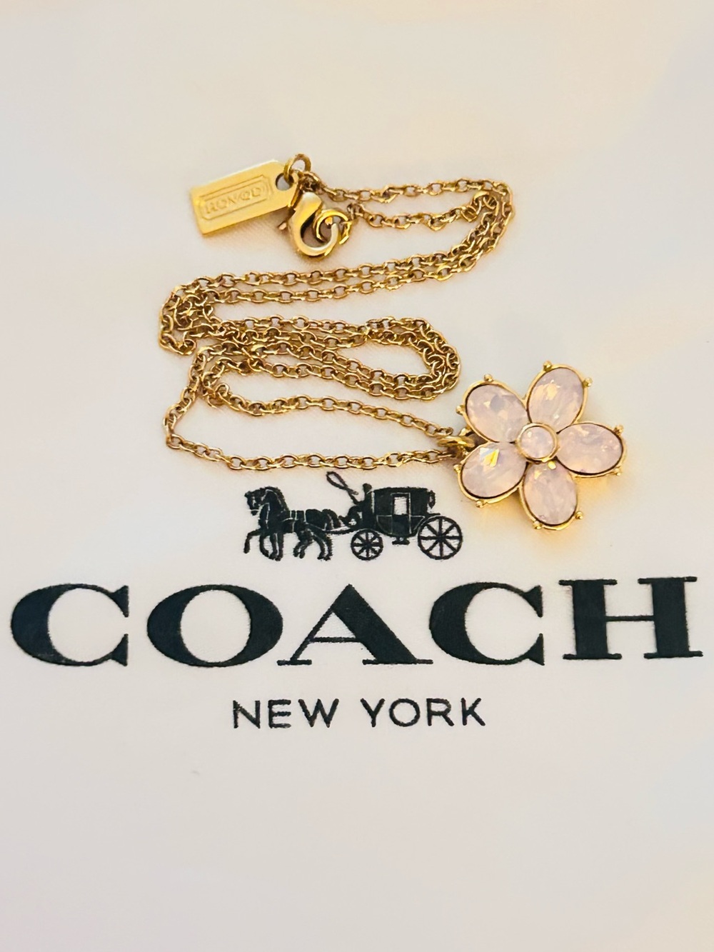Coach Pink Flower Gold Tone Necklace - Picture 6 of 12